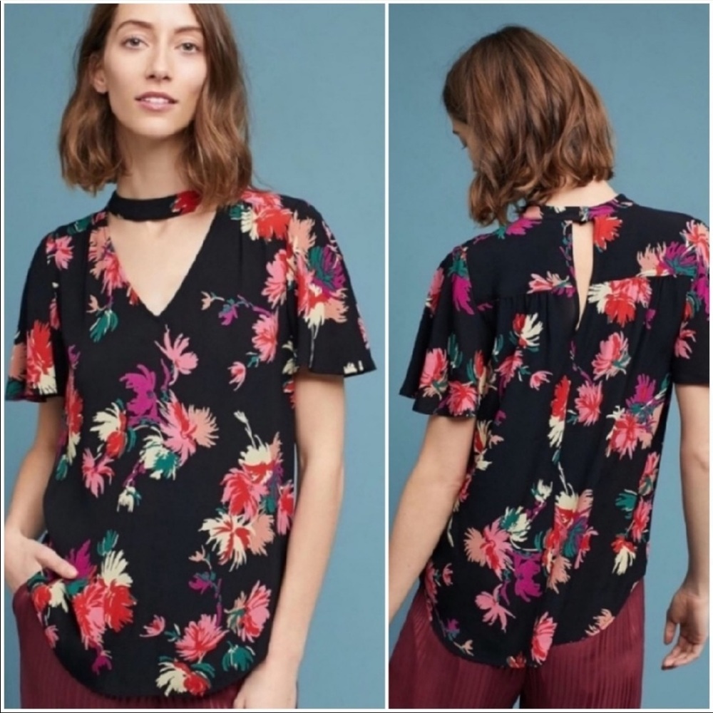 Maeve from Anthropologie black flowered top - NWOT - Picture 1 of 5